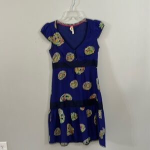 ANTHROPOLOGIE Maeve Lighthouse Route Silk Dress Blue Floral size 0